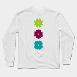 Three Flowers Vertical Stack Long Sleeve T-Shirt